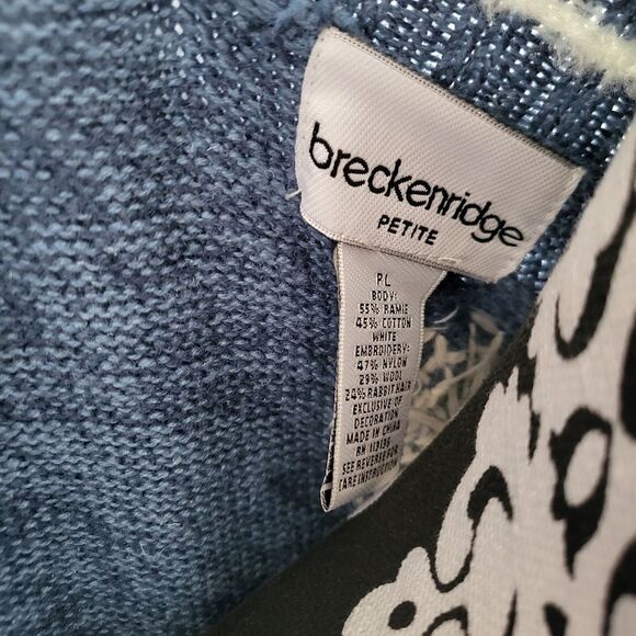 Breckenridge Blue Snowflake Embroidered Zip Vest Petite Large Rabbit Hair Wool - Picture 8 of 9